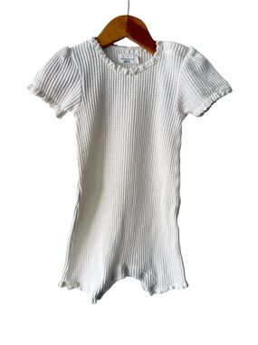 Little Earthling White Waffle Knit Top with Ruffle Neck 18/24 Months